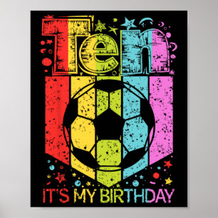 Poster Menino Menina 10 Anos de Idade Futebol Aniversário