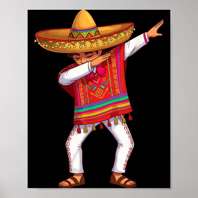 Poster Menino mexicano fazendo dab com poncho engraçado c (Frente)