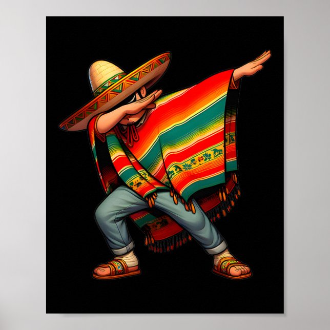 Poster Menino Mexicano Fazendo Dabbing com Poncho Cinco D (Frente)