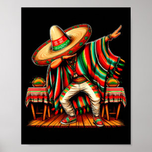 Poster Menino mexicano sombrero dabbing poncho cinco de m