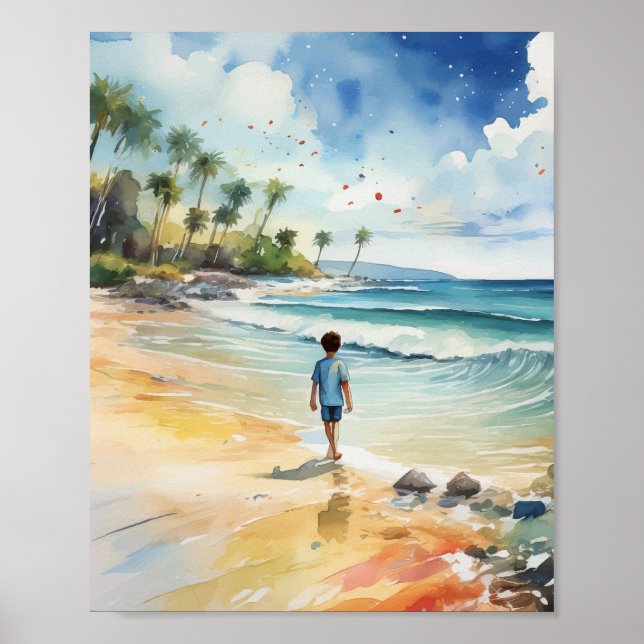 Poster Menino pela Sea Watercolor (Frente)