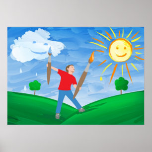 Poster Menino pintando Céu