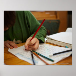 Poster Menino que concentra-se em trabalhos de casa da