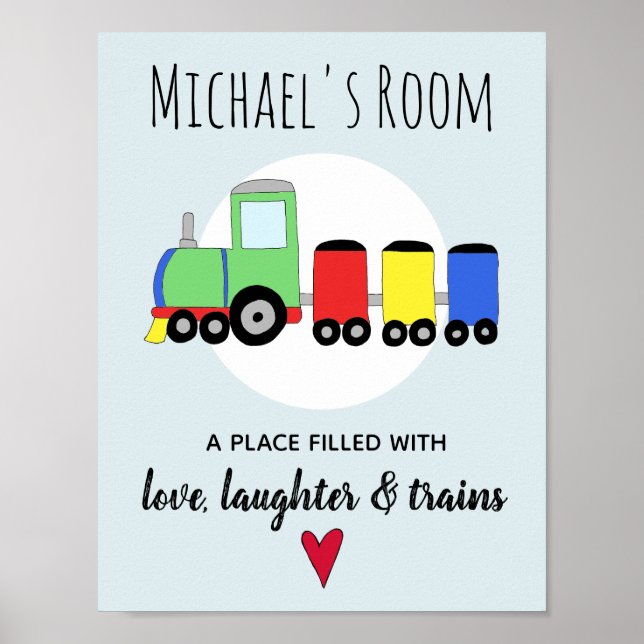 Pôster Menino Trem Locomotiva Colorido Nome Berçário (Frente)