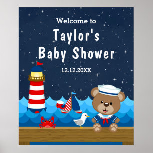 Poster Menino Urso Náutico Vermelho Marinha Bebe Chã de B