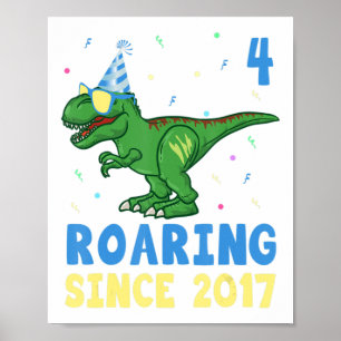 Poster Meninos de 4 anos Meninos de 4 de aniversário Dino