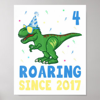 Poster Meninos de 4 anos Meninos de 4 de aniversário Dino