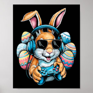 Poster Meninos Feliz Dia de Páscoa Coelho Ovo Video Game