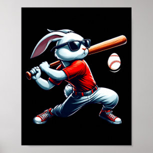 Poster Meninos felizes coelho de páscoa jogando beisebol