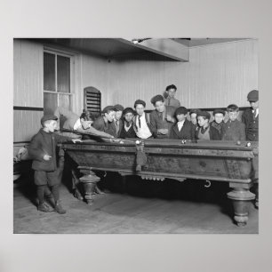 Poster Meninos Jogando Sinuca, 1909. Foto Antiga