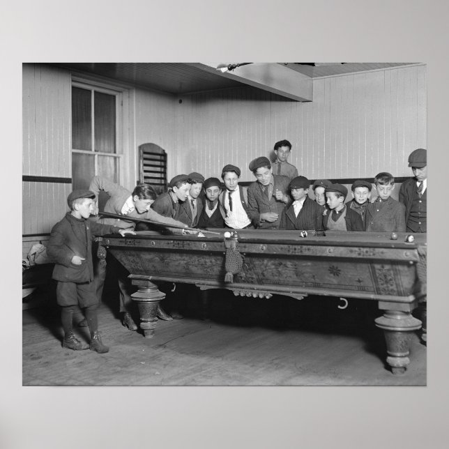 Poster Meninos Jogando Sinuca, 1909. Foto Antiga (Frente)