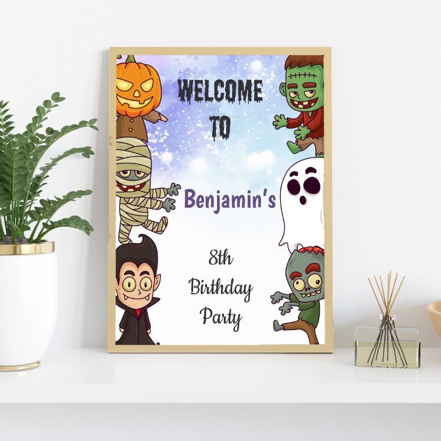 Poster Meninos Loucos Sinais de Festa de Halloween (Kids Spooky Halloween Party Signs)