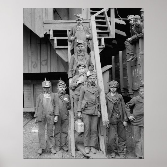 Pôster Meninos Quebradores de Carvão, 1900. Foto Antiga (Frente)