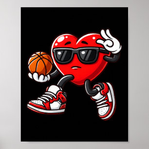 Poster Meninos Toddler Cute Heart Jogando Basquete Valent