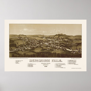 Pôster Menomonee Falls, Mapa Panorâmico da I WI - 1886