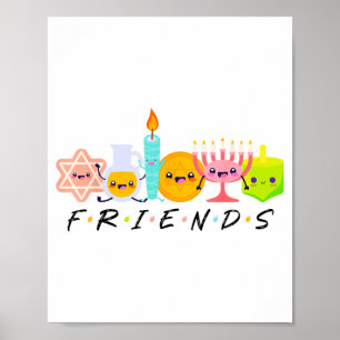 Poster Menorá de Amigos do Hanukkah Dreide Judaico Tradic