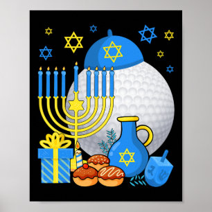 Poster Menorá de Bola de Golfe Judaica Engraçada Feliz Ch