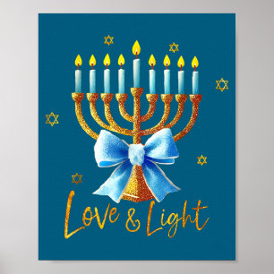 Poster Menorah do Amor Luz de Chanuká Hanukkah Azul Coque