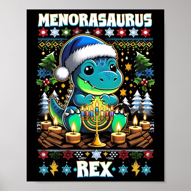 Poster Menorasaurus Rex Dino Trex Ugly Christmas Sweater  (Frente)