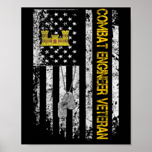 Poster Mens Combatem Engenheiro Veterano Camisa Vintage F