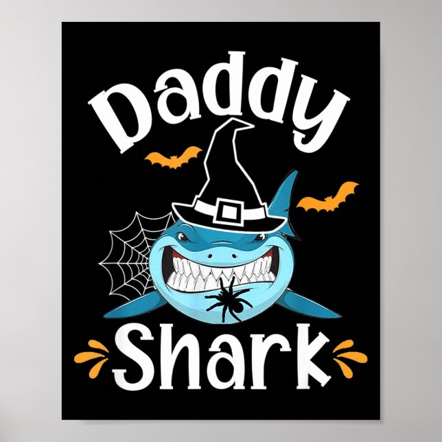 Poster Mens Daddy Shark Funny Halloween Daddy Announcemen (Frente)