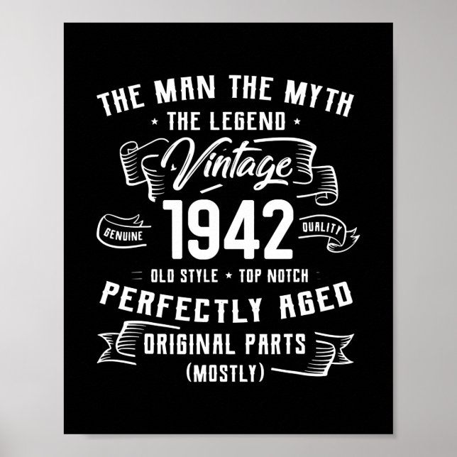 Poster Mens Man Myth Legend 1942 80 Bday Dons Para 80 (Frente)