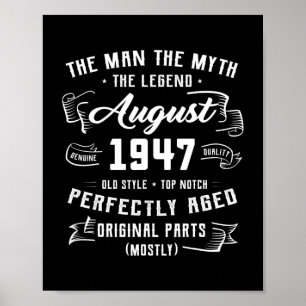 Poster Mens Man Myth Legend agosto de 1947 75º Aniversári
