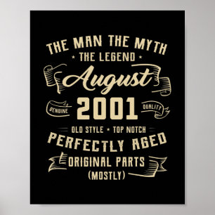 Poster Mens Man Myth Legend August 2001 aniversário de 21