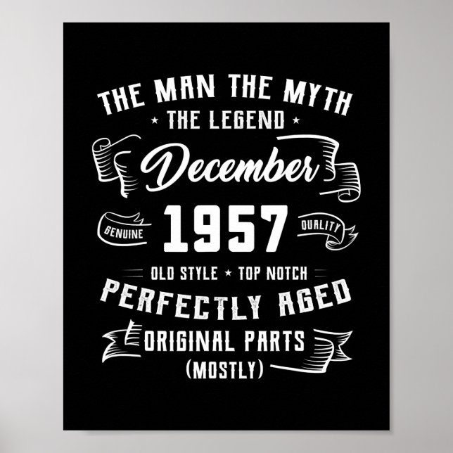 Poster Mens Man Myth Legend dezembro de 1957 65º Aniversá (Frente)