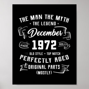 Poster Mens Man Myth Legend dezembro de 1972 50º Aniversá