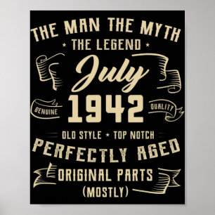 Poster Mens Man Myth Legend July 1942 80th Birthday Gift