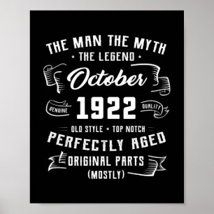 Poster Mens Man Myth Legend outubro de 1922 100º Aniversá