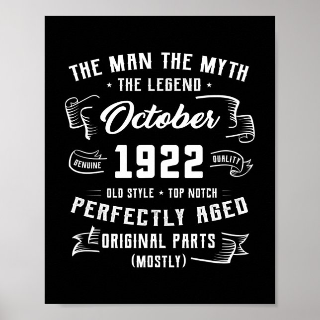 Poster Mens Man Myth Legend outubro de 1922 100º Aniversá (Frente)
