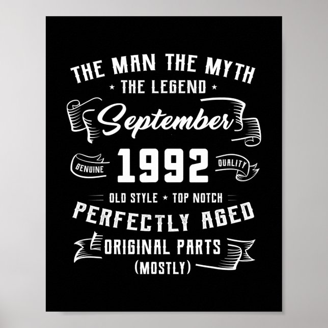 Poster Mens Man Myth Legend setembro de 1992 aniversário  (Frente)
