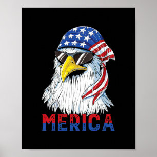 Poster Mens Merica Eagle Mullet American Flag USA Men