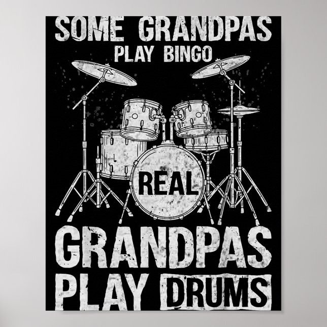 Poster Mens Real Grandpa Play Drums Percussionist Drummer (Frente)