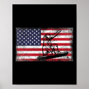 Poster Mens Snowboard American Flag Patriótico Snowboar