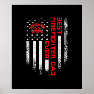 Poster Mens Vintage EUA: Melhor Bombeiro Bandeira America