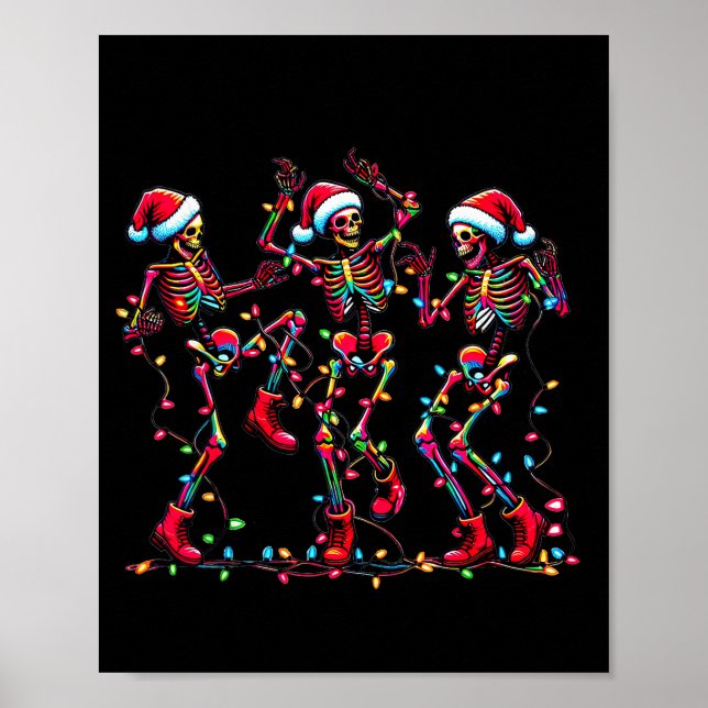 Poster Mens Womens Christmas Skeleton Santa Dancing Light (Frente)