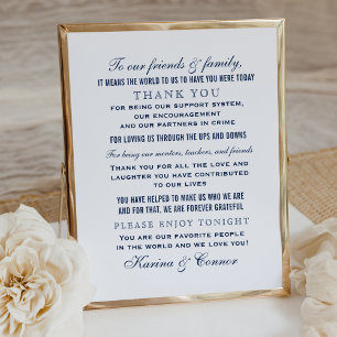Poster Mensagem de agradecimento de casamento azul marinh