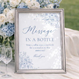 Poster Mensagem de Casamento Azul Francês numa Garrafa