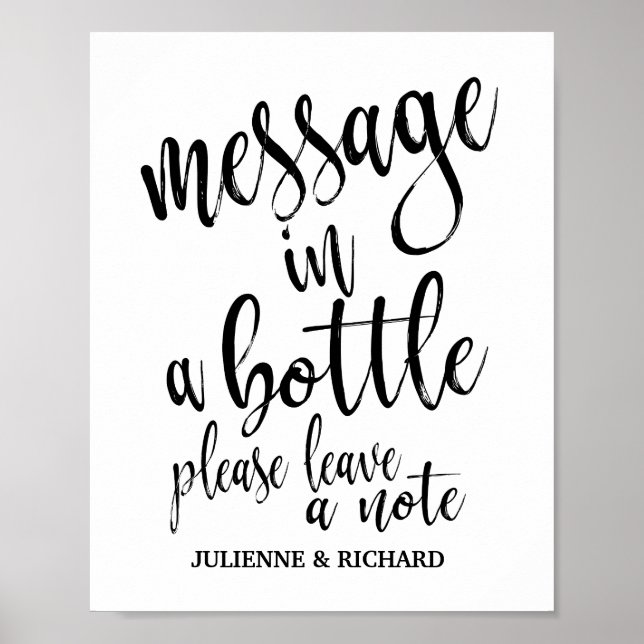 Pôster Mensagem em um Bottle 8x10 Wedding Guest Book Sign (Frente)