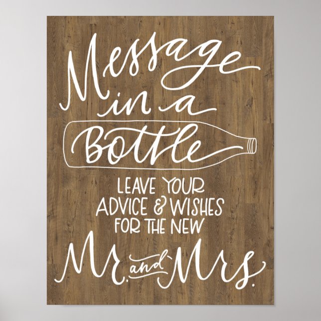 Poster Mensagem em um Bottle Wedding Sign - Madeira (Frente)