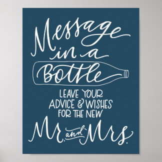 Poster Mensagem em um Sinal de Casamento de Garrafa - Mar
