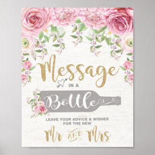 Poster Mensagem em uma Garrafa Floral Conselho e Desejos 