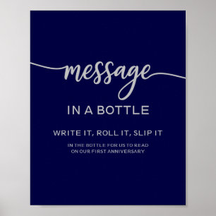 Poster Mensagem em uma Garrafa Sinal Elegante Azul Naval