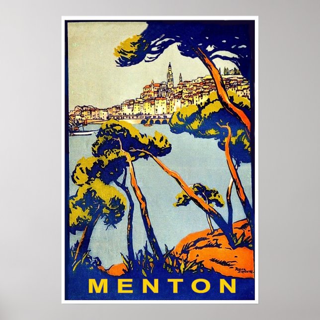 Poster Menton, Côte d'Azur, França, viagens vintage (Frente)