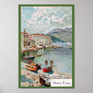 Poster Menton da viagens vintage de 1920, Riviera Frances