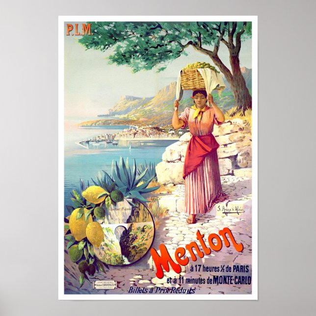 Poster Menton France viagens vintage (Frente)
