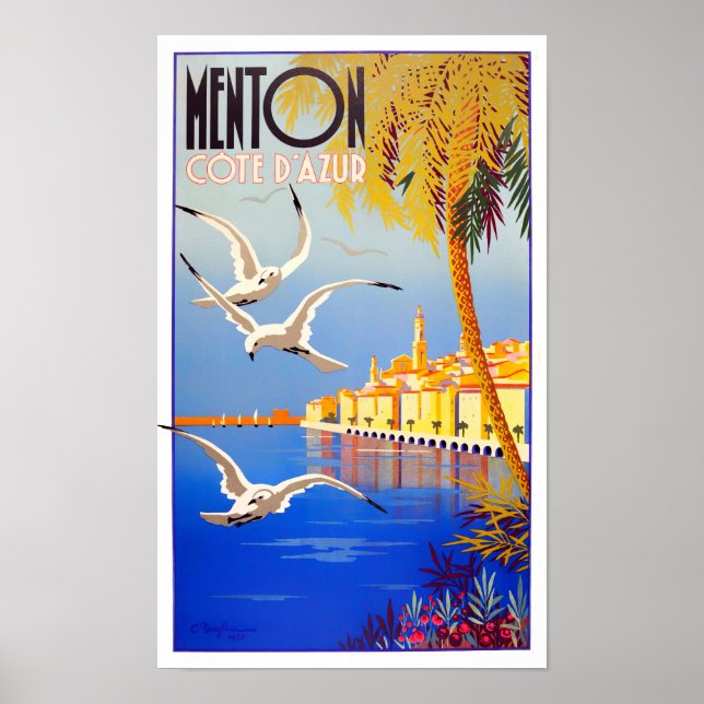 Poster Menton France viagens vintage (Frente)